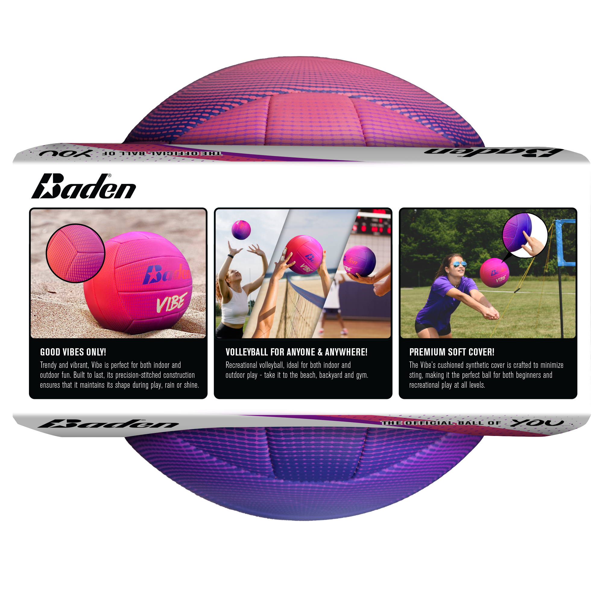Baden Vibe Cushioned Leather Volleyball Purple/Pink - Image 2